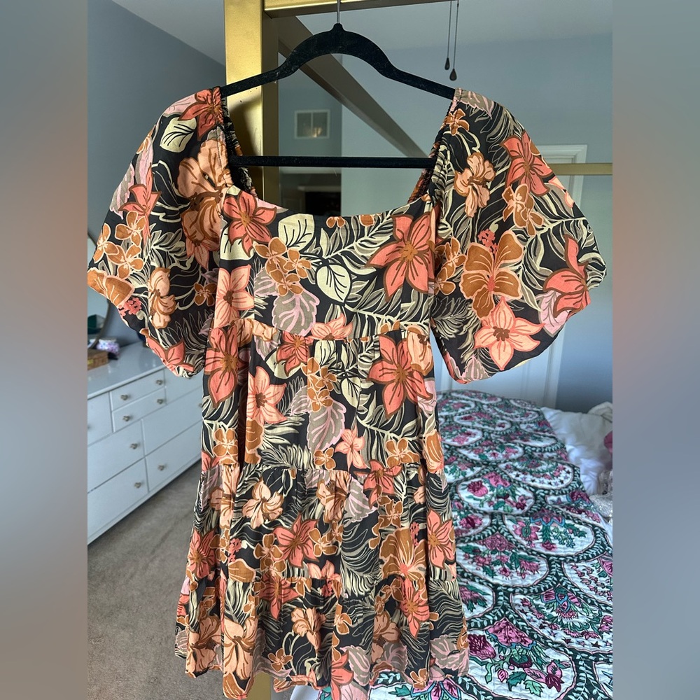 Olivaceous Black and Orange Floral Dress